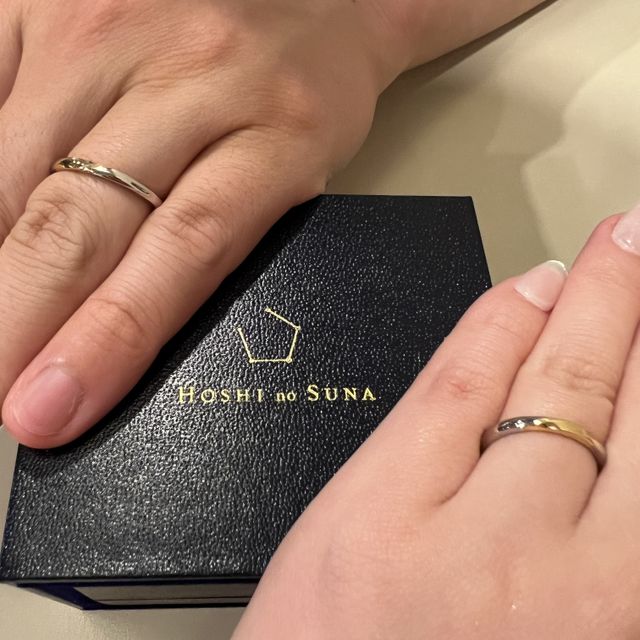 【HOSHI no SUNA 星の砂(ほしのすな)の口コミ】 プラチナとさりげないイエローゴールドの配色がとても手を綺麗にみせてく…