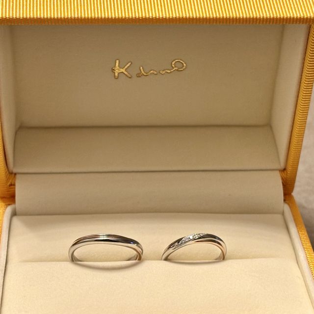 【ケイウノ ブライダル(K.UNO BRIDAL)の口コミ】 バイカラーでピンクゴールドが入ることでとても肌馴染みがいい。パートナ…