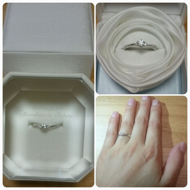【4℃ BRIDAL(ヨンドシーブライダル)の口コミ】 ダイヤモンドはあまり大きくなくちょうど良いサイズ感で、リングがウェー…