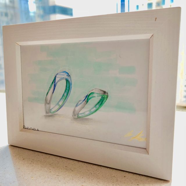 【SORA(ソラ)の口コミ】 ギルコニウム特有の色の発色を利用して、お互いの誕生石、アクアマリンと…