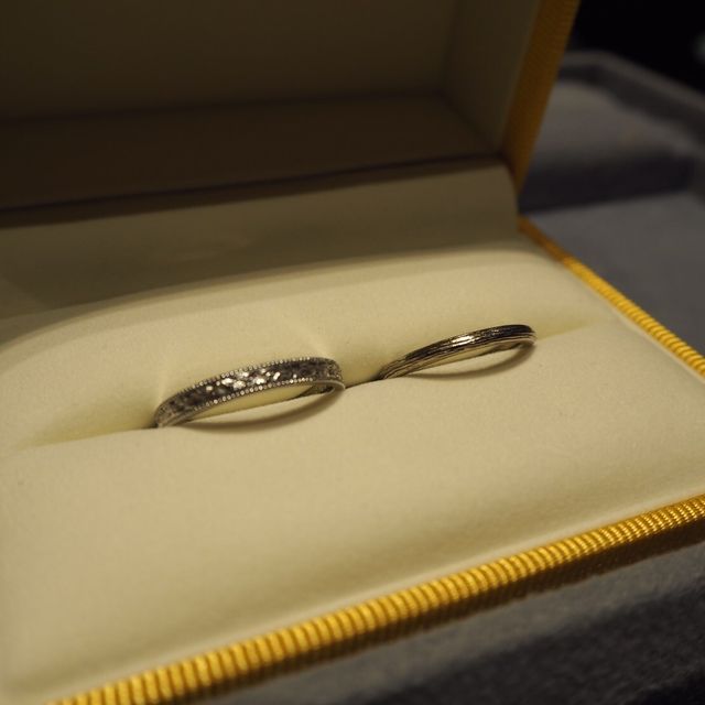 【ケイウノ ブライダル(K.UNO BRIDAL)の口コミ】 ふたりとも欲しいデザインが違いましたが、ピッタリのデザインのものがあ…