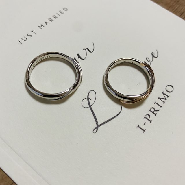 【アイプリモ(I-PRIMO)の口コミ】 リングの太さ、男女デザインが同じだったこと。男性用は一部艶消し加工が…