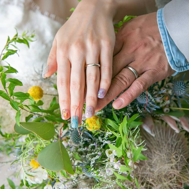 【ケイウノ ブライダル(K.UNO BRIDAL)の口コミ】 シェアという指輪で、主人はプラチナとマット加工のハーフ&ハーフ、私…