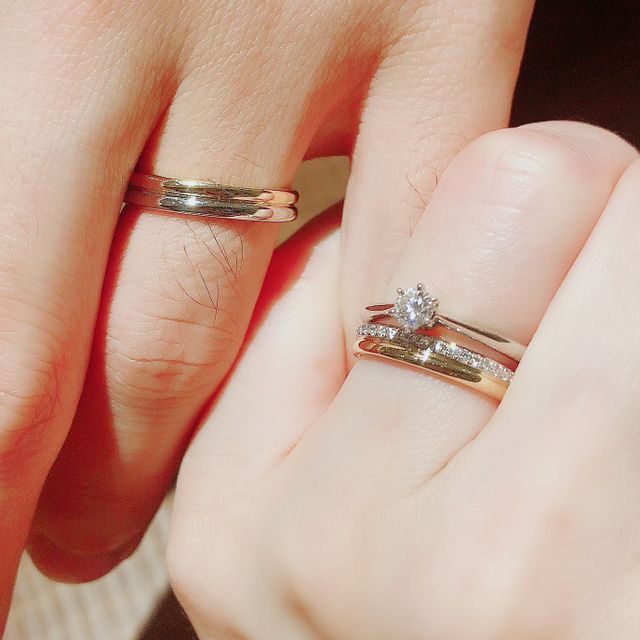 【ケイウノ ブライダル(K.UNO BRIDAL)の口コミ】 エンゲージリングとセットでつけた時に結婚指輪のダイアとの組み合わせが…