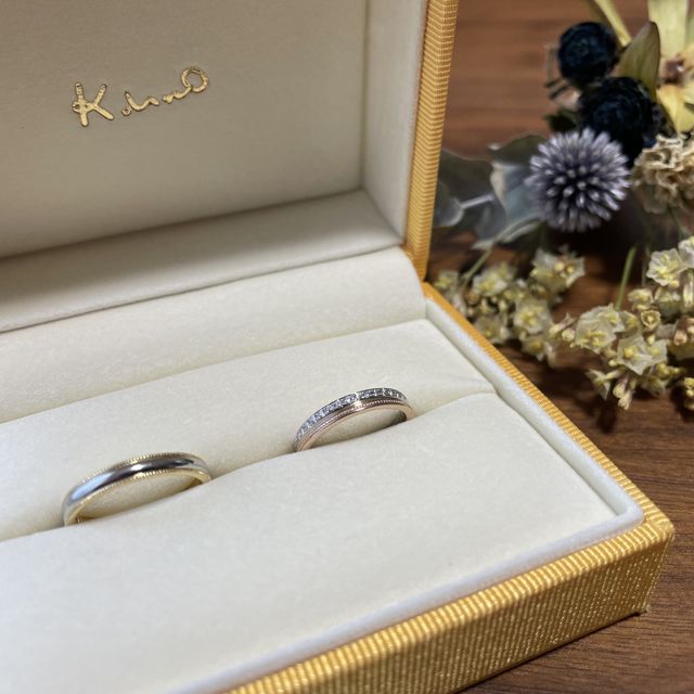 【ケイウノ ブライダル(K.UNO BRIDAL)の口コミ】 2色使いで2段のデザインで上段にはダイヤが入っている指輪を探していまし…