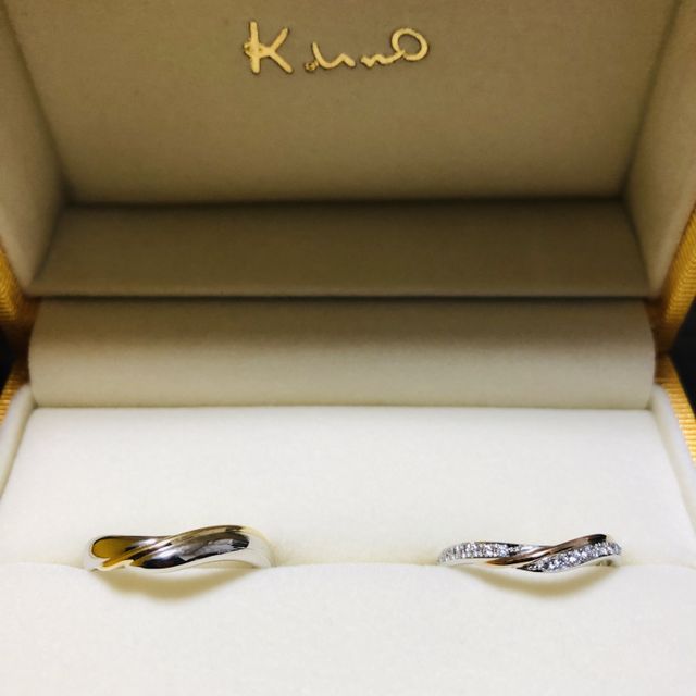 【ケイウノ ブライダル(K.UNO BRIDAL)の口コミ】 最初はプラチナとピンクゴールドやゴールドの２色が入ってるシンプルだけ…