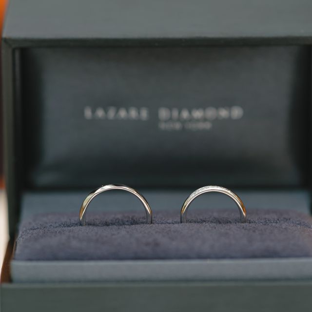 【ラザール ダイヤモンド(LAZARE DIAMOND)の口コミ】 もともとネットで見ていて、ダイヤモンドの綺麗なラインと、男性用のリン…