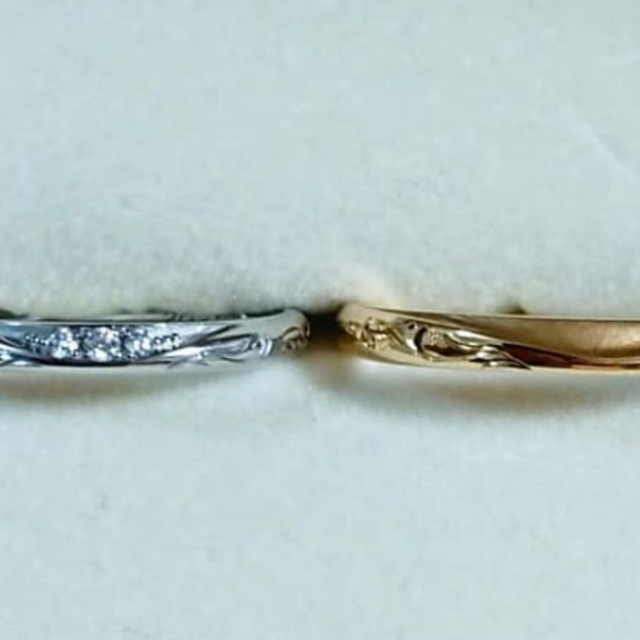 【ケイウノ ブライダル(K.UNO BRIDAL)の口コミ】 仕事中はあまり指輪をつけられない仕事なので少しデザインこあるおしゃれ…