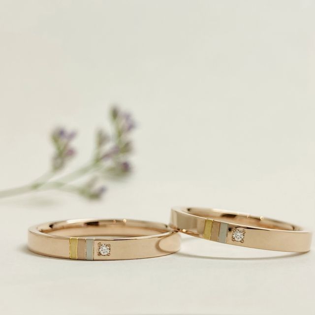 【ケイウノ ブライダル(K.UNO BRIDAL)の口コミ】 3色使うこと、ダイヤを付けること、ストレートデザイン、おそろいのデザイ…