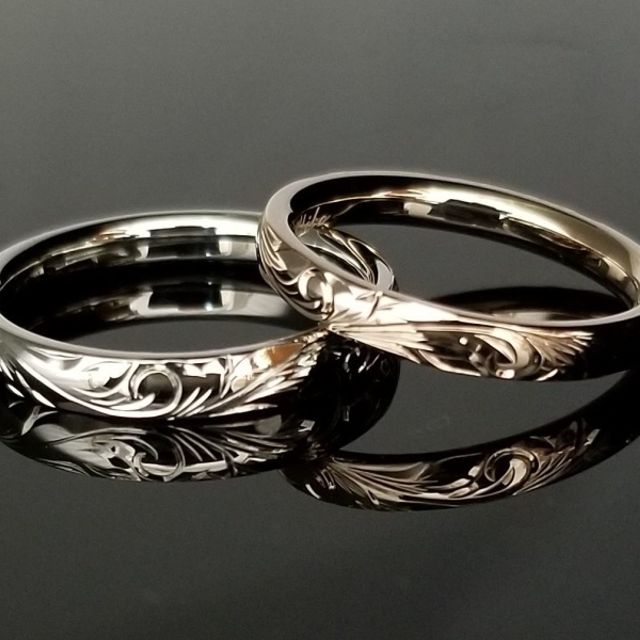 ハワイアン彫りが美しく輝かしい鍛造リング