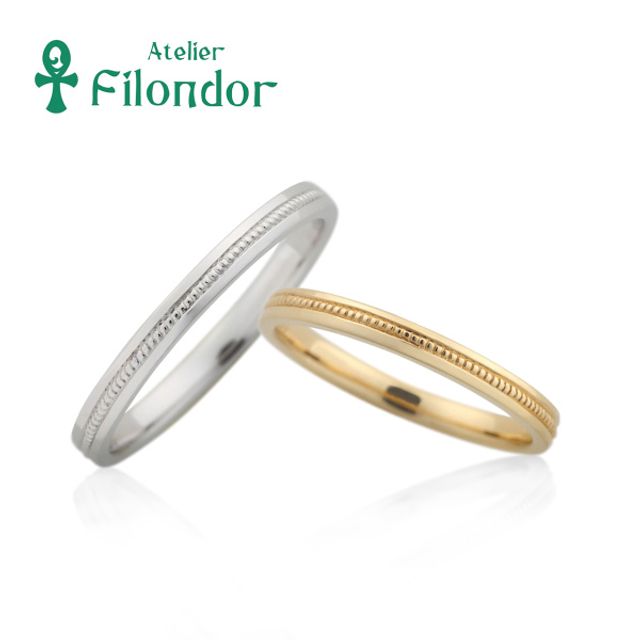 【アトリエ・フィロンドール】鍛造と手彫りミルの細身マリッジリング HISTOIRE Honoré-オノレ- ナローペア