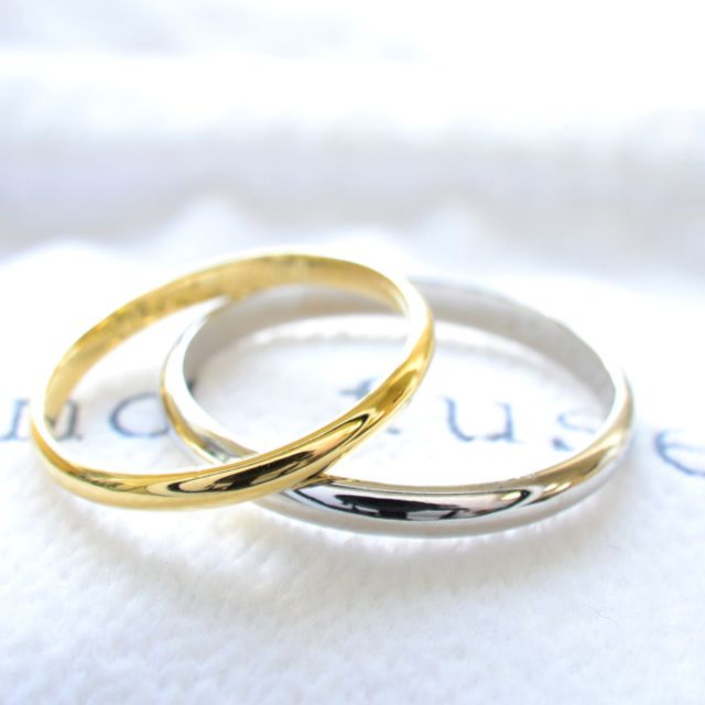 【手作り結婚指輪当日コース】プラチナ900と18金イエローゴールドの甲丸デザインの手作り結婚指輪