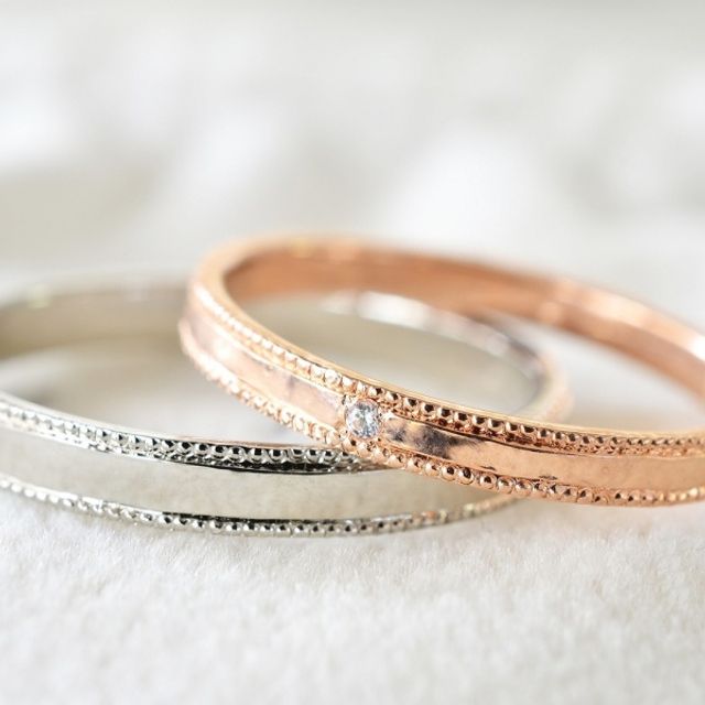 【手作り婚約指輪ミルグレインコース】ひら打ちミルグレイン2列ダイヤモンド