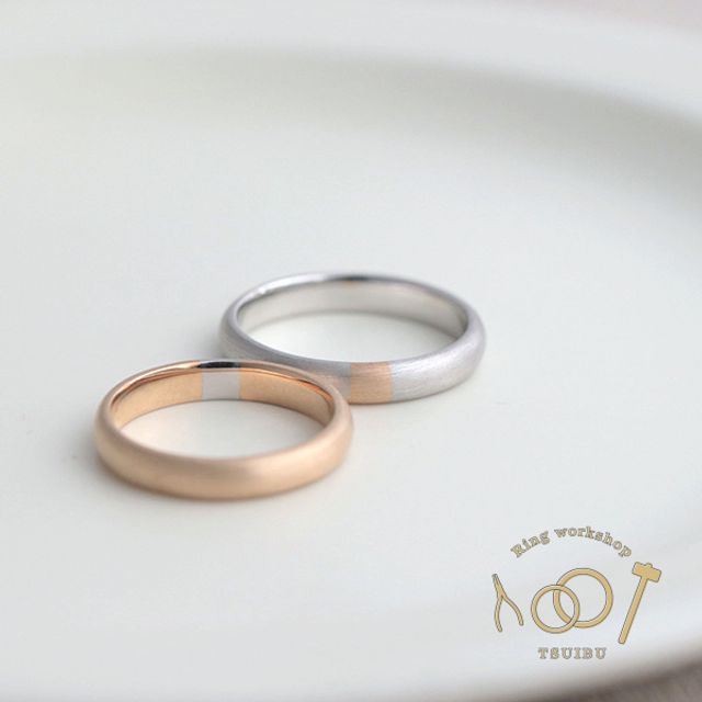 【二人の想いが詰まった手作り結婚指輪】プラチナ/K18イエローゴールド・甲丸型・コンビリング・マット仕上げ