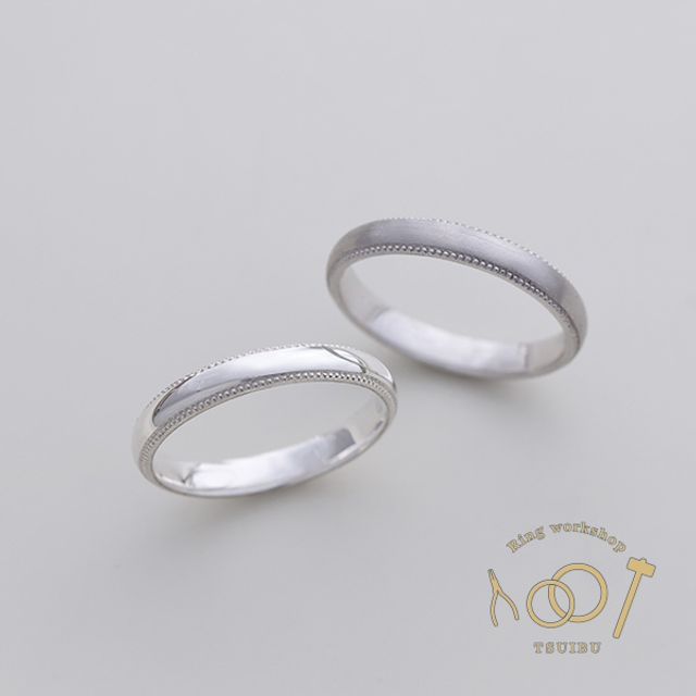 【二人の想いが詰まった手作り結婚指輪】プラチナ・甲丸型・ミルグレイン・鏡面仕上げ/マット仕上げ