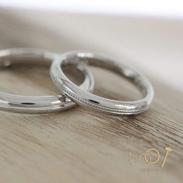 【二人の想いが詰まった手作り結婚指輪】プラチナ・甲丸型・ミルグレイン/ライン・鏡面仕上げ