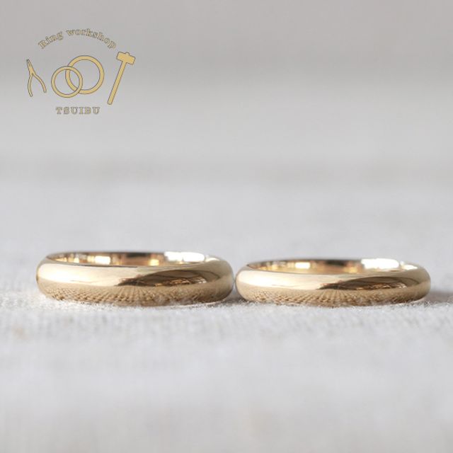 【二人の想いが詰まった手作り結婚指輪】K18イエローゴールド・甲丸型・鏡面仕上げ