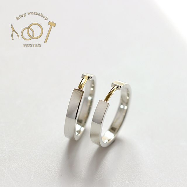 【二人の想いが詰まった手作り結婚指輪】プラチナ/K18イエローゴールド・平打型・コンビリング・鏡面仕上げ