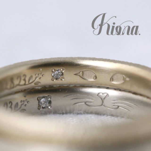 【オーダーメイド】二人の大切な家族＾＾愛猫を内側に刻んだほっこり結婚指輪♪